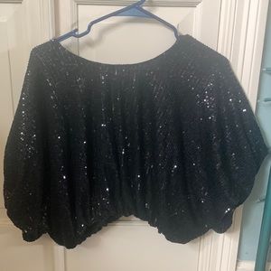 sequins cropped puff top black